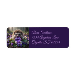 Cute February Hedgehog with Amethyst Heart Etiket