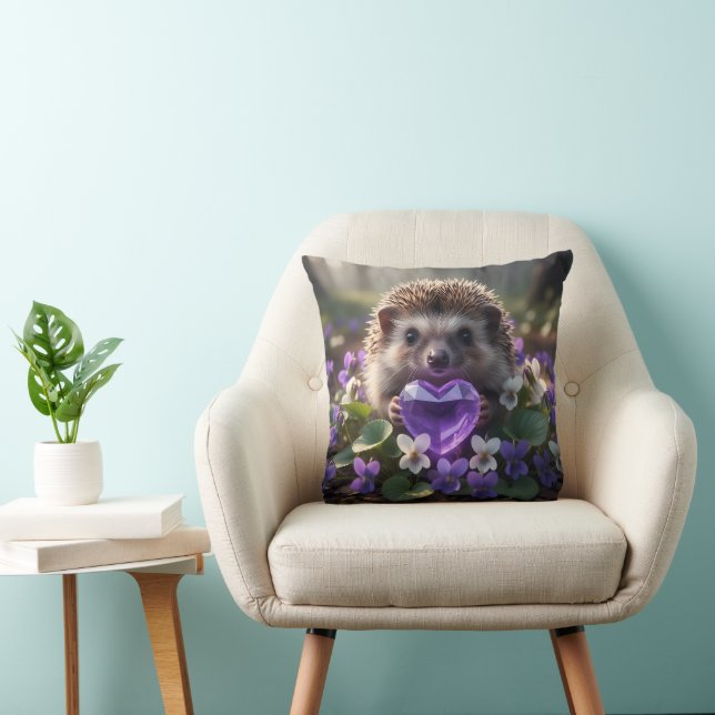 Cute February Hedgehog with Amethyst Heart Kussen (Stoel)