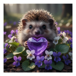 Cute February Hedgehog with Amethyst Heart Perfect Poster