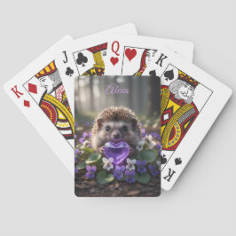 Cute February Hedgehog with Amethyst Heart Pokerkaarten