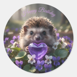 Cute February Hedgehog with Amethyst Heart Ronde Sticker