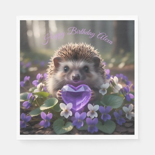 Cute February Hedgehog with Amethyst Heart Servet (Voorkant)