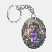 Cute February Hedgehog with Amethyst Heart Sleutelhanger (Voorkant Links)
