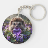 Cute February Hedgehog with Amethyst Heart Sleutelhanger (Achterkant)