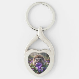 Cute February Hedgehog with Amethyst Heart Sleutelhanger