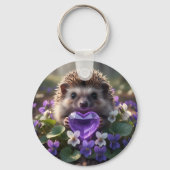 Cute February Hedgehog with Amethyst Heart Sleutelhanger (Voorkant)