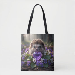 Cute February Hedgehog with Amethyst Heart Tote Bag