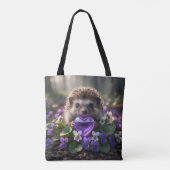 Cute February Hedgehog with Amethyst Heart Tote Bag (Achterkant)