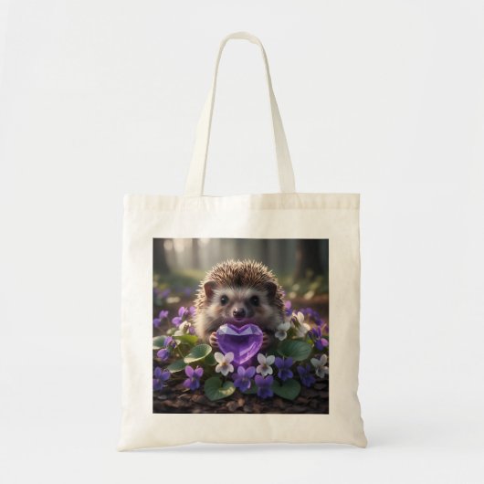 Cute February Hedgehog with Amethyst Heart Tote Bag (Voorkant)