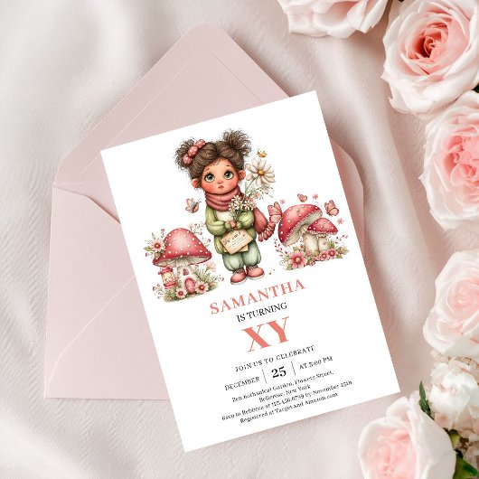 Cute Fee 2e Verjaardag Roze Bloemen Uitnodiging