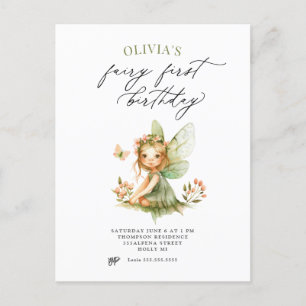 Cute Fee Eerste Verjaardagsuitnodiging Briefkaart