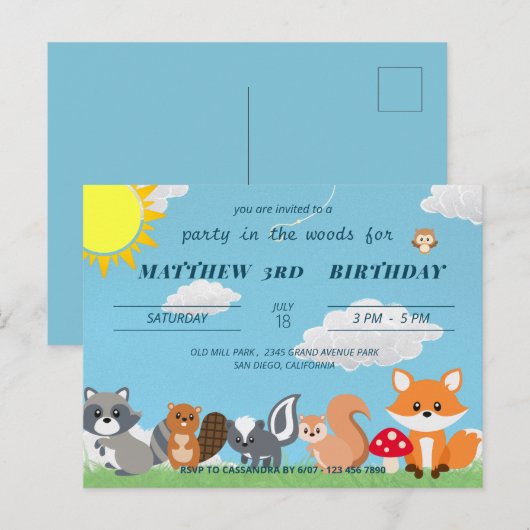 Cute Feest In De Bosdieren Kinderen Verjaardag Briefkaart (Voorkant / Achterkant)