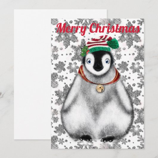 Cute feestelijke vakantie Pinguïn glittersneeuwvlo Feestdagenkaart (Voorkant / Achterkant)