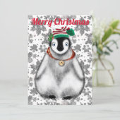 Cute feestelijke vakantie Pinguïn glittersneeuwvlo Feestdagenkaart (Staand voorkant)