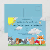 Cute feestje in het bos dieren kinder verjaardag briefkaart (Voorkant / Achterkant)