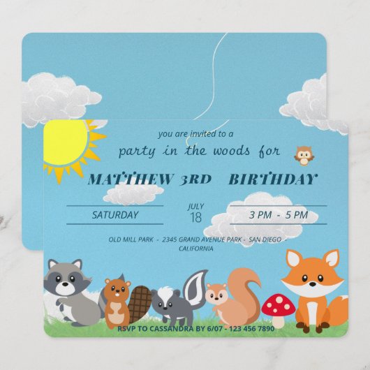 Cute feestje in het bos dieren kinder verjaardag kaart (Voorkant / Achterkant)