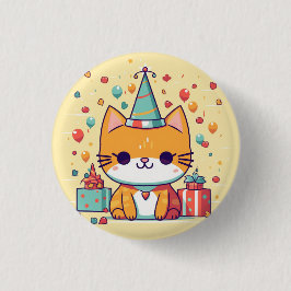 Cute feestkat badge, speld, knoop ronde button 3,2 cm
