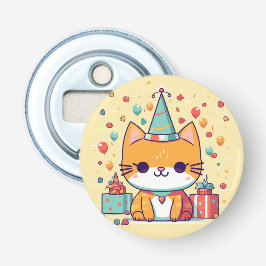 Cute feestkat verjaardag flesopener button flesopener