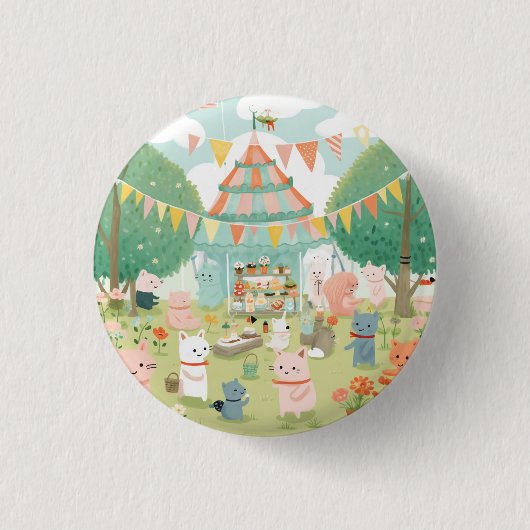 Cute feestthema. Verjaardag Ronde Button 3,2 Cm (Voorkant)