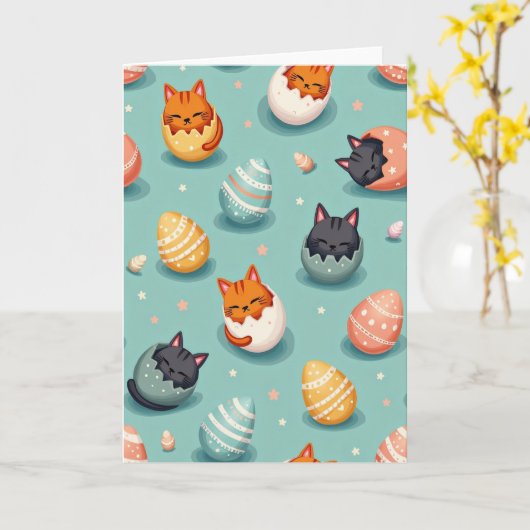 Cute Feline Hatching Pattern Card Kaart (Gele Bloem)
