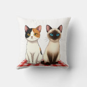 Cute Felines on Red Checkered Blanket Kussen (Achterkant)
