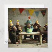 Cute Felted Monkeys Birthday Flat Wenskaart (Voorkant / Achterkant)