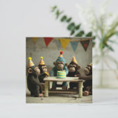 Cute Felted Monkeys Birthday Flat Wenskaart (Staand voorkant)