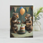 Cute Felted Tigers Birthday Flat Wenskaart Kaart (Staand voorkant)