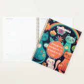 Cute Feminine Boho Style Cats, Flowers, Rainbow Planner (Display)