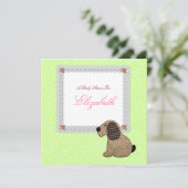 Cute Feminine Girl Gingham Dog Baby shower Kaart (Staand voorkant)
