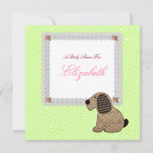 Cute Feminine Girl Gingham Dog Baby shower Kaart (Voorkant)