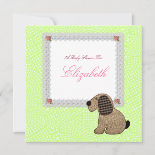 Cute Feminine Girl Gingham Dog Baby shower Kaart