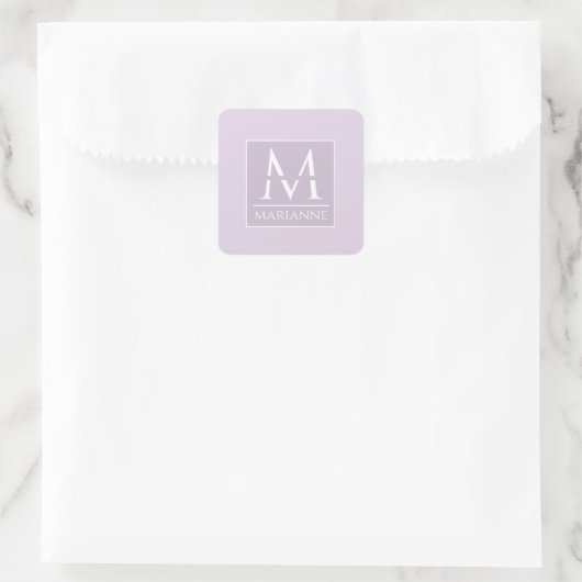 Cute Feminine Lavender Monogrammed Vierkante Sticker (Tas)