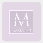 Cute Feminine Lavender Monogrammed Vierkante Sticker (Voorkant)