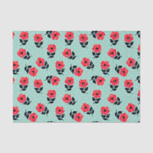 Cute Feminine Red Aqua Floral Pattern Tissuepapier