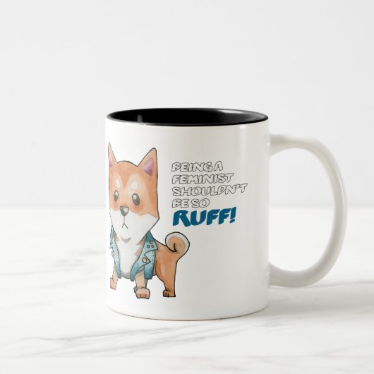 Cute Feminist Shiba Inu Dog Illustratie Tweekleurige Koffiemok (Rechts)
