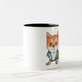 Cute Feminist Shiba Inu Dog Illustratie Tweekleurige Koffiemok (Center)