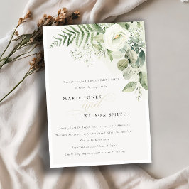 Cute Fern Greenery White Floral Verloving Invite Bedankkaart