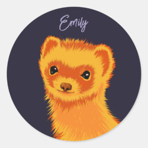 Cute ferret art ferret mam name ronde sticker