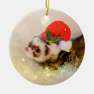 Cute Ferret in Holiday Pet kerstversiering Keramisch Ornament