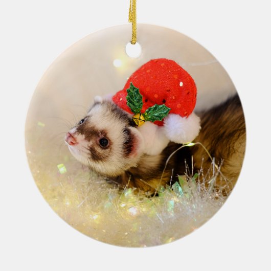 Cute Ferret in Holiday Pet kerstversiering Keramisch Ornament (Achterkant)