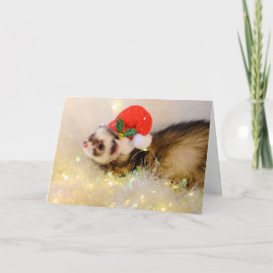 Cute Ferret in Santa Hat-kerstkaart Kaart