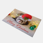 Cute Ferret in Santa Hat Kerstmis Deurmat (Schuin)