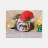 Cute Ferret in Santa Hat Kerstmis Fleece Deken (Voorkant (Horizontaal))