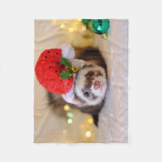 Cute Ferret in Santa Hat Kerstmis Fleece Deken (Voorkant)