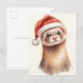 Cute Ferret in Santa Hat Watercolor Feestdagenkaart (Voorkant / Achterkant)