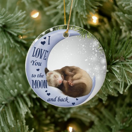 Cute Ferret Slaping Love to Moon Back Animal Keramisch Ornament (Boom)