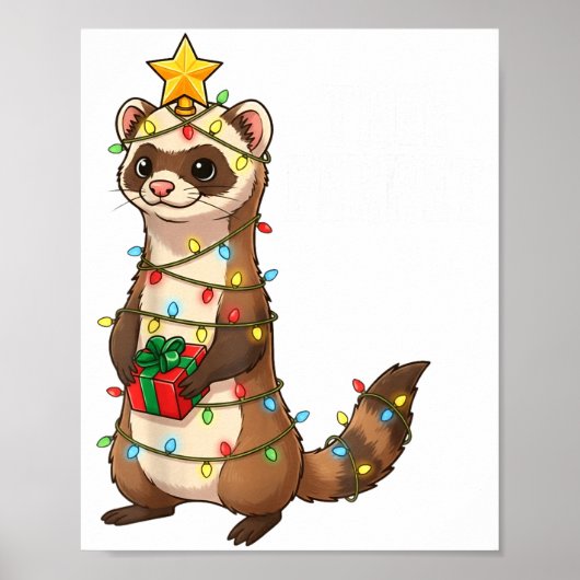 Cute Ferret Wrapped In Christmas Lights Holiday Xm Poster (Voorkant)