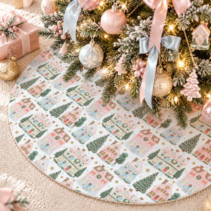 Cute Festieve Whimsische Roze Kerst Village Kerstboom Rok