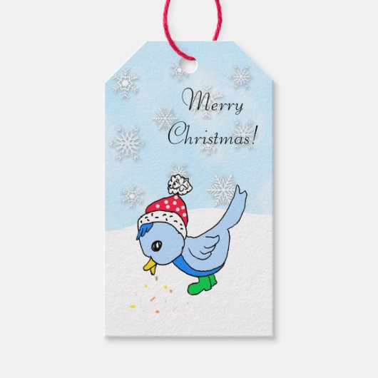 Cute Festive Blue Bird Holiday kerstcadeau Cadeaulabel (Voorkant)